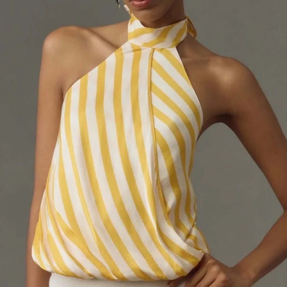 Anthropologie Sunshine Yellow Maeve Halter Scarf Bubble-Hem Tank Top